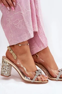 Damskie buty S.Barski Sandały Na Słupku|Sandały Na Obcasie*Transparentne Sandały Na Słupku D&A MR51-705 Złote Złoty