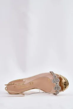Damskie buty S.Barski Sandały Na Słupku|Sandały Na Obcasie*Transparentne Sandały Na Słupku D&A MR51-705 Złote Złoty