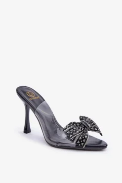 Boto Sandały Na Obcasie*Transparentne Sandały Na Szpilce Z Błyszczącą Kokardą Czarne Viosta Czarny