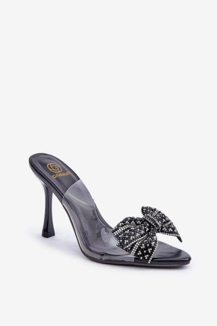 Boto Sandały Na Obcasie*Transparentne Sandały Na Szpilce Z Błyszczącą Kokardą Czarne Viosta Czarny