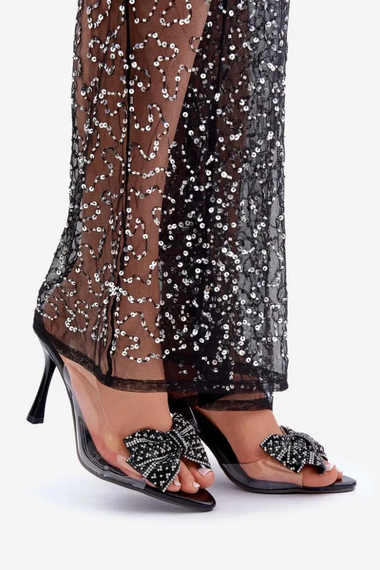 Boto Sandały Na Obcasie*Transparentne Sandały Na Szpilce Z Błyszczącą Kokardą Czarne Viosta Czarny