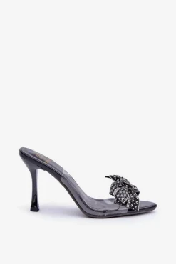 Boto Sandały Na Obcasie*Transparentne Sandały Na Szpilce Z Błyszczącą Kokardą Czarne Viosta Czarny