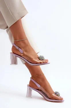 Damskie buty S.Barski Transparentne Sandały Na Słupku z Ozdobą Fioletowe D&A MR38-454 Fioletowy