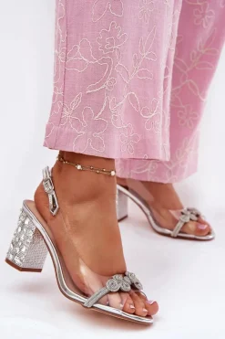 Discount Damskie buty S.Barski Transparentne Sandały Na Słupku D&A MR51-705 Srebrne Srebrny