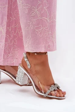 Discount Damskie buty S.Barski Transparentne Sandały Na Słupku D&A MR51-705 Srebrne Srebrny