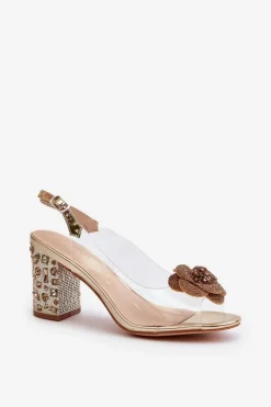 Damskie Damskie buty S.Barski Transparentne Sandały Na Słupku Z Ozdobami S.Barski MR38-356 Złote