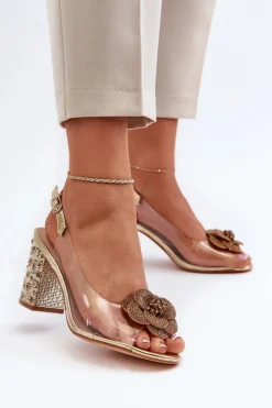 Damskie Damskie buty S.Barski Transparentne Sandały Na Słupku Z Ozdobami S.Barski MR38-356 Złote