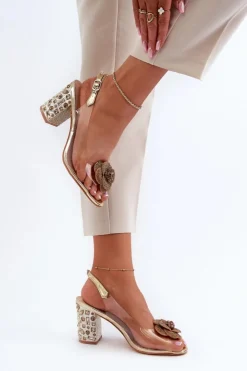 Damskie Damskie buty S.Barski Transparentne Sandały Na Słupku Z Ozdobami S.Barski MR38-356 Złote
