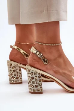 Damskie Damskie buty S.Barski Transparentne Sandały Na Słupku Z Ozdobami S.Barski MR38-356 Złote