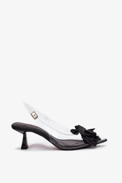 Boto Sandały Na Obcasie*Transparentne Sandały Na Szpilce Z Ozdobnym Kwiatem Czarne Risalie Czarny