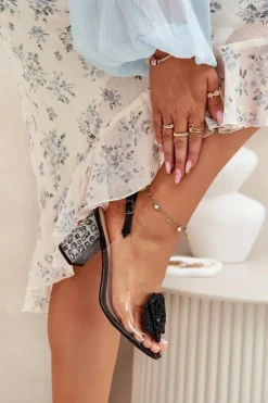 Damskie Damskie buty S.Barski Transparentne Sandały Na Słupku Z Kryształkami I Ozdobą D&A MR51-702 Czarne