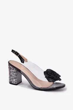 Damskie Damskie buty S.Barski Transparentne Sandały Na Słupku Z Kryształkami I Ozdobą D&A MR51-702 Czarne