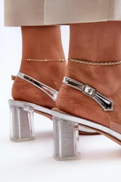Damskie Damskie buty S.Barski Transparentne Sandały Na Słupku z Ozdobą Srebrne D&A MR38-454