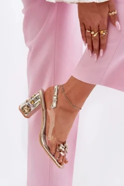 Hot Buty damskie Vinceza Transparentne Sandały Na Słupku Z Kryształkami Vinceza 70110 Złote