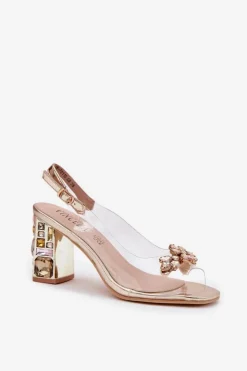 Hot Buty damskie Vinceza Transparentne Sandały Na Słupku Z Kryształkami Vinceza 70110 Złote