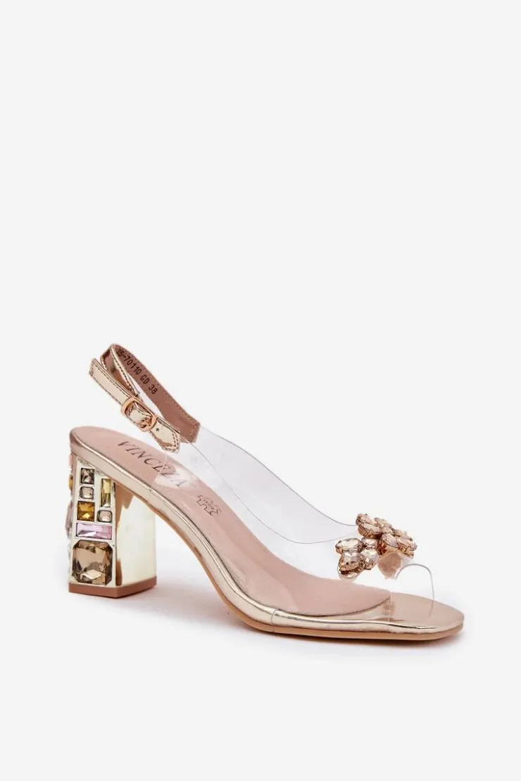 Hot Buty damskie Vinceza Transparentne Sandały Na Słupku Z Kryształkami Vinceza 70110 Złote