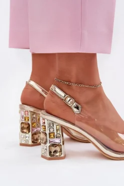 Hot Buty damskie Vinceza Transparentne Sandały Na Słupku Z Kryształkami Vinceza 70110 Złote