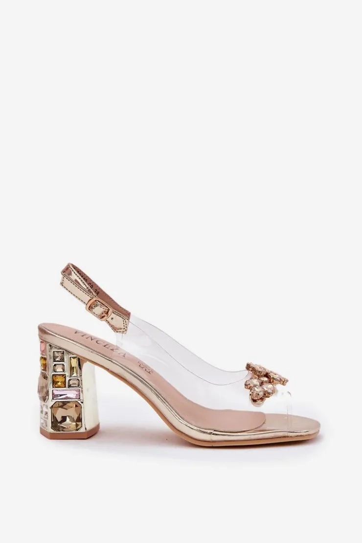 Hot Buty damskie Vinceza Transparentne Sandały Na Słupku Z Kryształkami Vinceza 70110 Złote