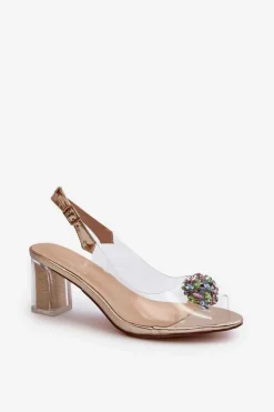 Damskie Damskie buty S.Barski Transparentne Sandały Na Słupku z Ozdobą Złote D&A MR38-454