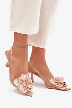 Damskie Boto Transparentne Sandały Na Szpilce Z Ozdobnym Kwiatem Nude Risalie