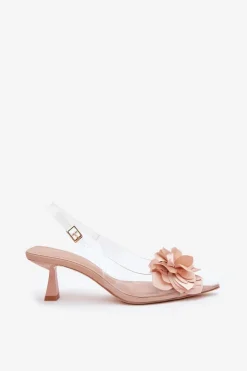 Damskie Boto Transparentne Sandały Na Szpilce Z Ozdobnym Kwiatem Nude Risalie