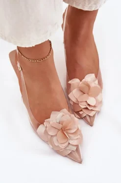 Damskie Boto Transparentne Sandały Na Szpilce Z Ozdobnym Kwiatem Nude Risalie