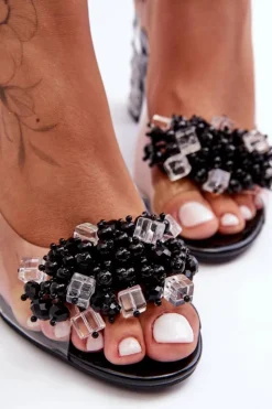 Damskie buty S.Barski Sandały Na Obcasie*Transparentne Stylowe Sandały Na Słupku Czarny S.Barski MR1037-19