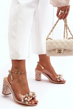 Damskie buty S.Barski Sandały Na Obcasie*Transparentne Stylowe Sandały Na Słupku Różowe Złoto S.Barski MR1037-17