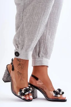 Damskie buty S.Barski Transparentne Stylowe Sandały Na Słupku Czarne S.Barski MR1037-17
