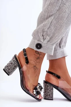 Damskie buty S.Barski Transparentne Stylowe Sandały Na Słupku Czarne S.Barski MR1037-17