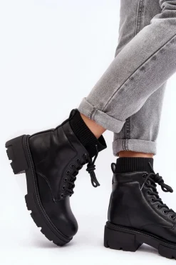 Best Boto Trapery Botki Damskie Ze Skarpetą Czarne Rivella Czarny