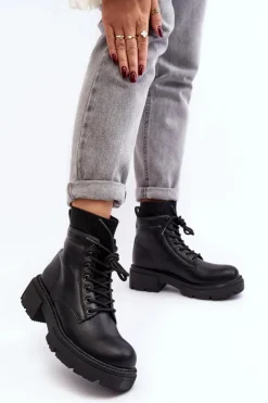 Best Boto Trapery Botki Damskie Ze Skarpetą Czarne Rivella Czarny