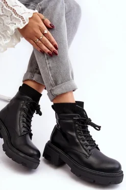 Best Boto Trapery Botki Damskie Ze Skarpetą Czarne Rivella Czarny