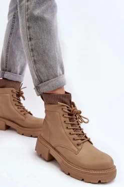 Boto Botki Ocieplane|Damskie Trapery*Trapery Botki Damskie Ze Skarpetą Beżowe Rivella Beżowy