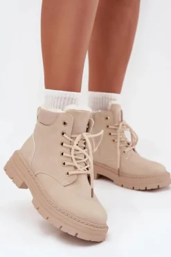 Damskie Boto Trapery Damskie Ocieplane Futerkiem Na Zamek Jasnobeżowe Tharika