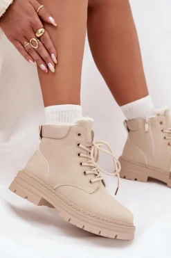Damskie Boto Trapery Damskie Ocieplane Futerkiem Na Zamek Jasnobeżowe Tharika