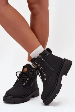 Clearance Boto Trapery Damskie Ocieplane Futerkiem Na Zamek Czarne Tharika Czarny