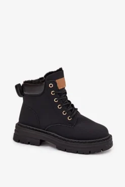 Clearance Boto Trapery Damskie Ocieplane Futerkiem Na Zamek Czarne Tharika Czarny