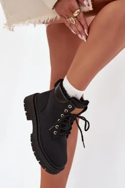 Clearance Boto Trapery Damskie Ocieplane Futerkiem Na Zamek Czarne Tharika Czarny