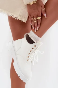 Boto Botki Ocieplane|Damskie Trapery*Trapery Damskie Ocieplane Futerkiem Na Zamek Białe Tharika Biały