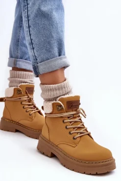 Damskie Boto Trapery Damskie Skórzane Z Kożuchem Camel Lynnvia