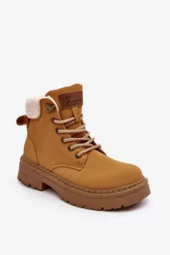 Damskie Boto Trapery Damskie Skórzane Z Kożuchem Camel Lynnvia