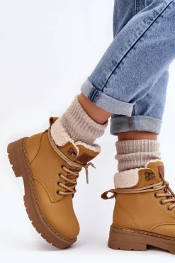 Damskie Boto Trapery Damskie Skórzane Z Kożuchem Camel Lynnvia