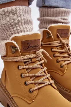 Damskie Boto Trapery Damskie Skórzane Z Kożuchem Camel Lynnvia