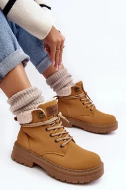 Damskie Boto Trapery Damskie Skórzane Z Kożuchem Camel Lynnvia