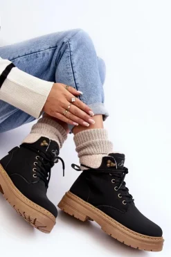 New Boto Trapery Damskie Skórzane Z Kożuchem Czarne Lynnvia