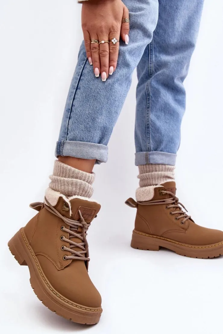 Boto Botki Ocieplane|Damskie Trapery*Trapery Damskie Skórzane Z Kożuchem Brązowe Lynnvia Brązowy