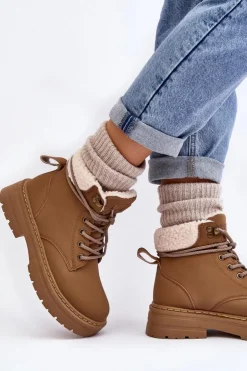 Boto Botki Ocieplane|Damskie Trapery*Trapery Damskie Skórzane Z Kożuchem Brązowe Lynnvia Brązowy