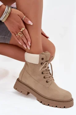 Damskie Boto Trapery Damskie Sznurowane Beżowe Norena