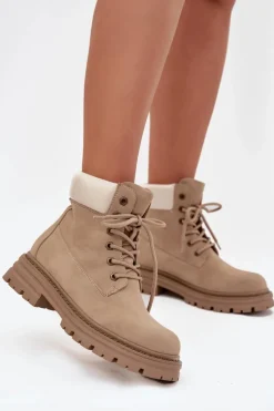 Damskie Boto Trapery Damskie Sznurowane Beżowe Norena